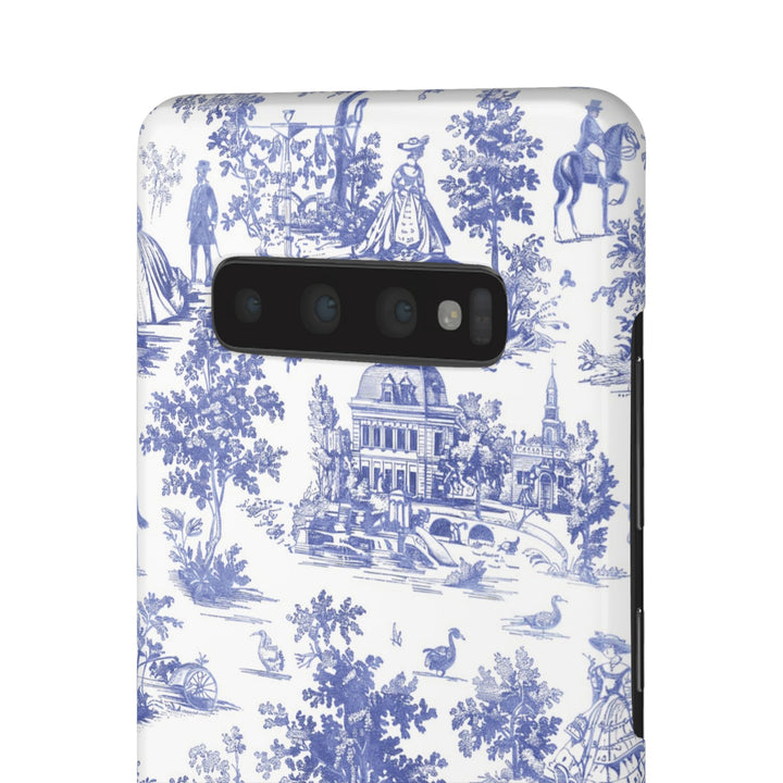 Sleek Snap Blue French Toile Cute Phone Case for iPhone 16 15 14 13 12 11 X Xs Max Xr Pro Plus Samsung Galaxy S24 S23 S22 S21 S20 Note Ultra
