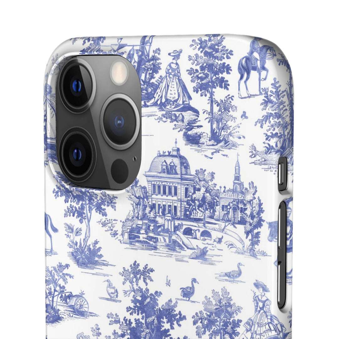 Sleek Snap Blue French Toile Cute Phone Case for iPhone 16 15 14 13 12 11 X Xs Max Xr Pro Plus Samsung Galaxy S24 S23 S22 S21 S20 Note Ultra