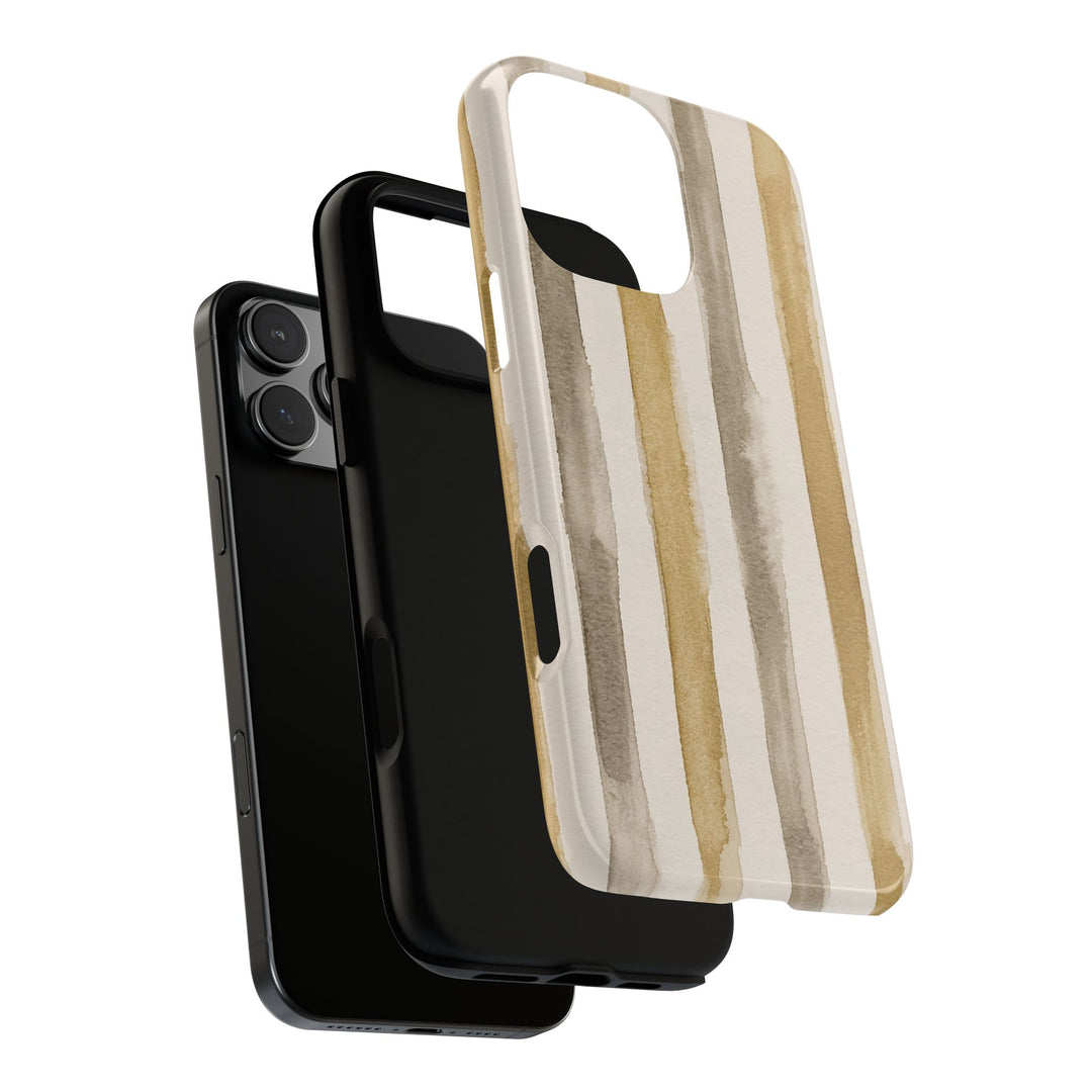 Tough Cute Brown Beige Stripes Phone Case, for IPhone 17 Pro Max | Iphone 17 Air, Iphone 16, IPhone 15, 14 13 12, Samsung Galaxy S26, S25, S24, S23 - Studio40ParkLane