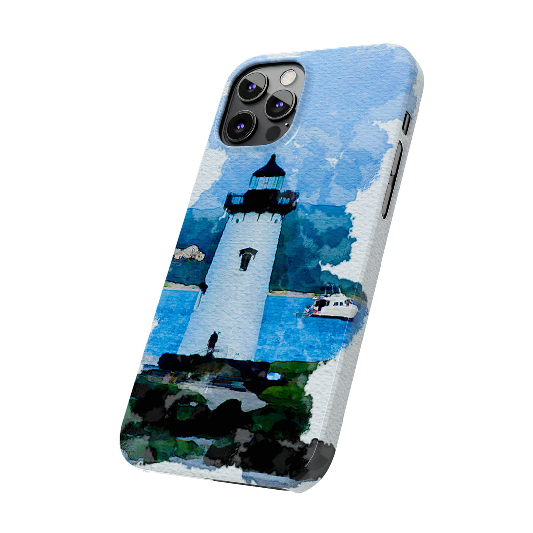 Slim Cute Phone Cases for Iphone - | iPhone 15 Case | iPhone 15 Pro Max Case, Iphone 14 Case, Iphone 14 Pro Max, Iphone 13, Beach Lighthouse Blue - Studio40ParkLane