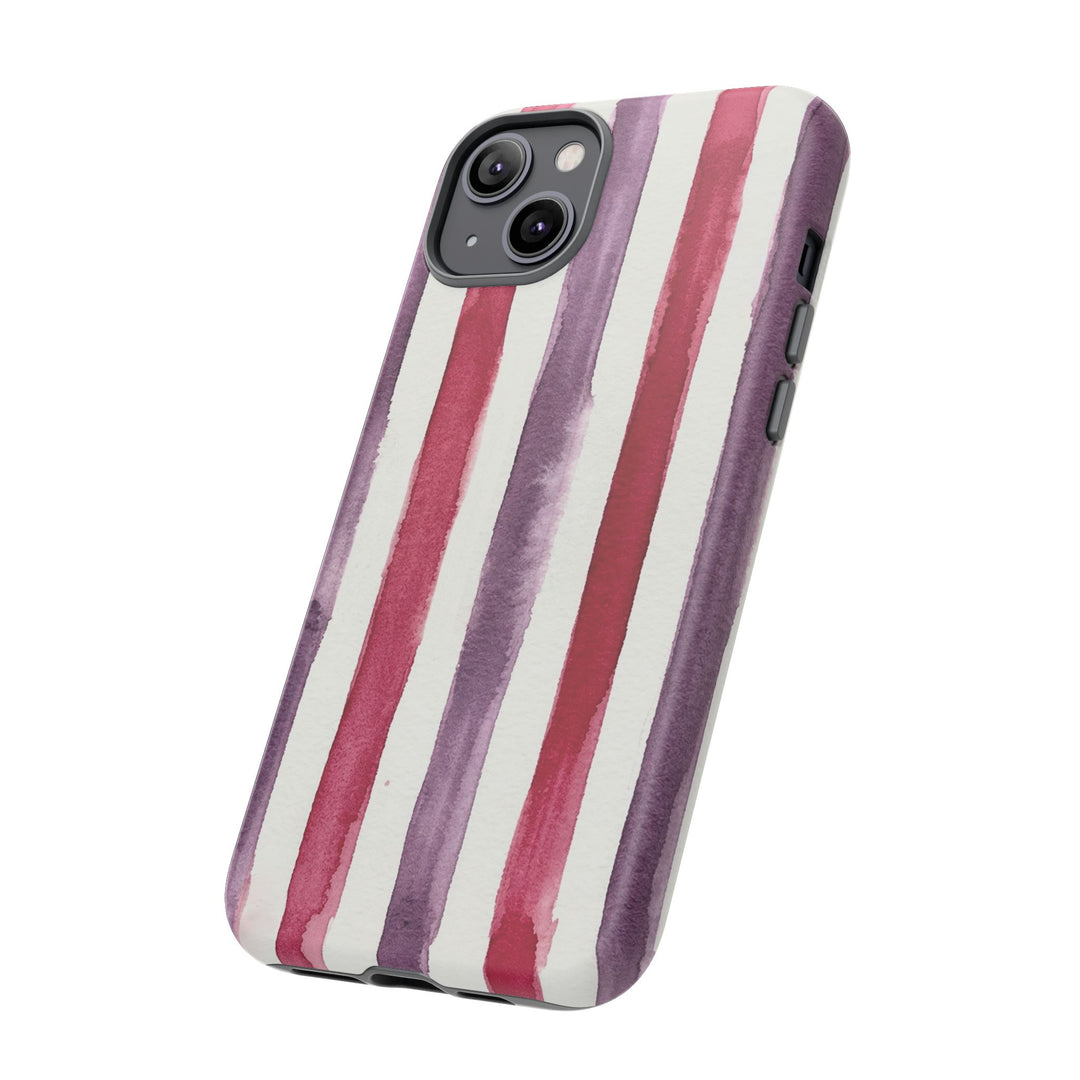 Tough Cute Wine Red Purple Stripes Phone Case, for IPhone 17 Pro Max | Iphone 17 Air, Iphone 16, IPhone 15, 14 13 12, Samsung Galaxy S26, S25, S24, S23 - Studio40ParkLane