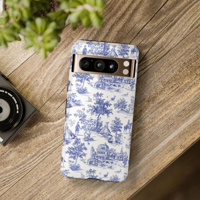 Premium Tough Blue French Toile Gift for Her Cute Phone Cases for Samsung and Iphone, 16, 15, 14, S24, S23, S22, S21, S20, Plus, Ultra, Pro