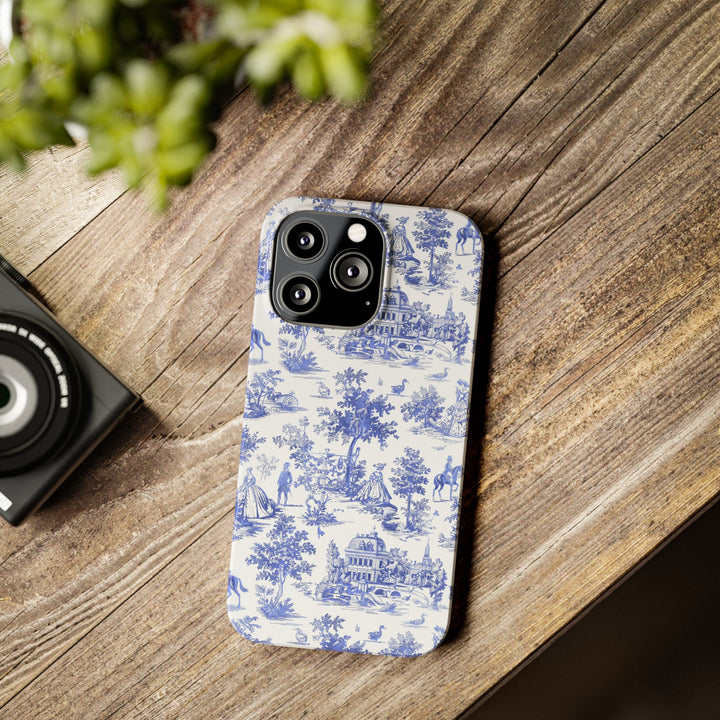 Slim Blue Vintage French Toile Cute Phone Cases for Iphone 16 Pro Max | iPhone 15 Case | iPhone 15 Pro Max Case, Iphone 14, Iphone 14 Pro Max, Iphone 13 12 11 8 7 - Studio40ParkLane