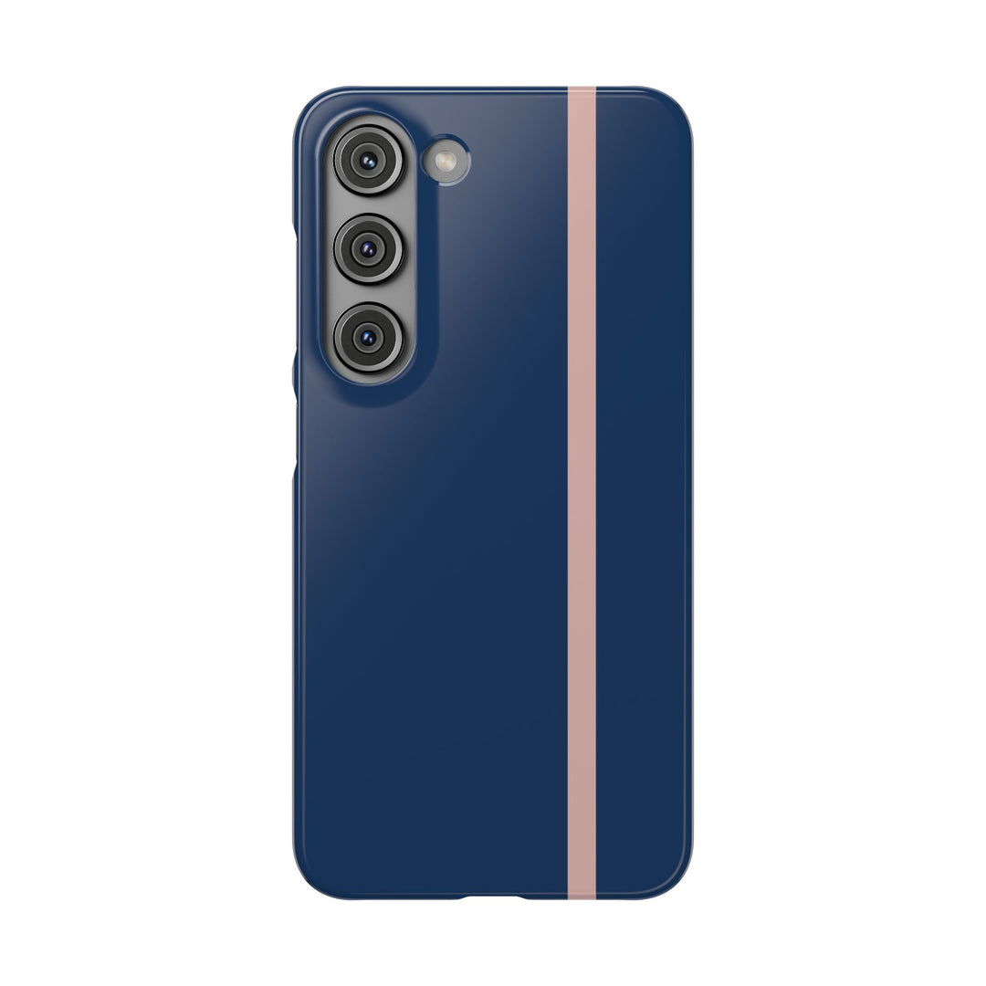 Sleek Navy Blue Pink Stripe Snap Phone Case for iPhone 18 17 16 15 14 13 Pro Max, Samsung Galaxy S26 S25 Ultra Lightweight Cute Phone Case - Studio40ParkLane