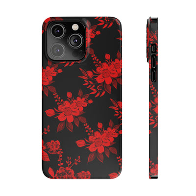 Slim Cute iPhone Cases - | iPhone 15 Case | iPhone 15 Pro Max Case, Iphone 14 Case, Iphone 14 Pro Max, Iphone 13, Red Black Flowers
