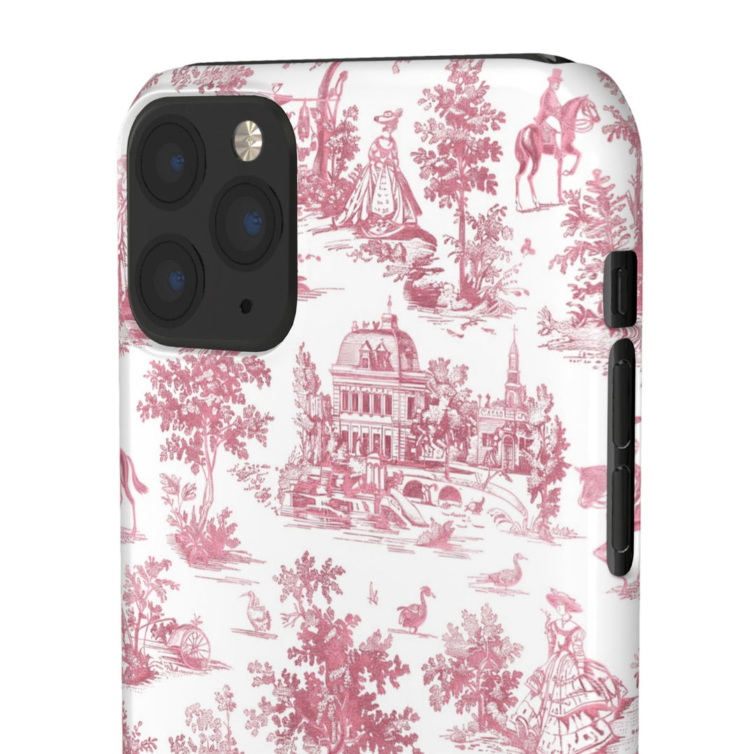 Sleek Snap Pink French Toile Cute Phone Case for iPhone 16 15 14 13 12 11 X Xs Max Xr Pro Plus Samsung Galaxy S24 S23 S22 S21 S20 Note Ultra
