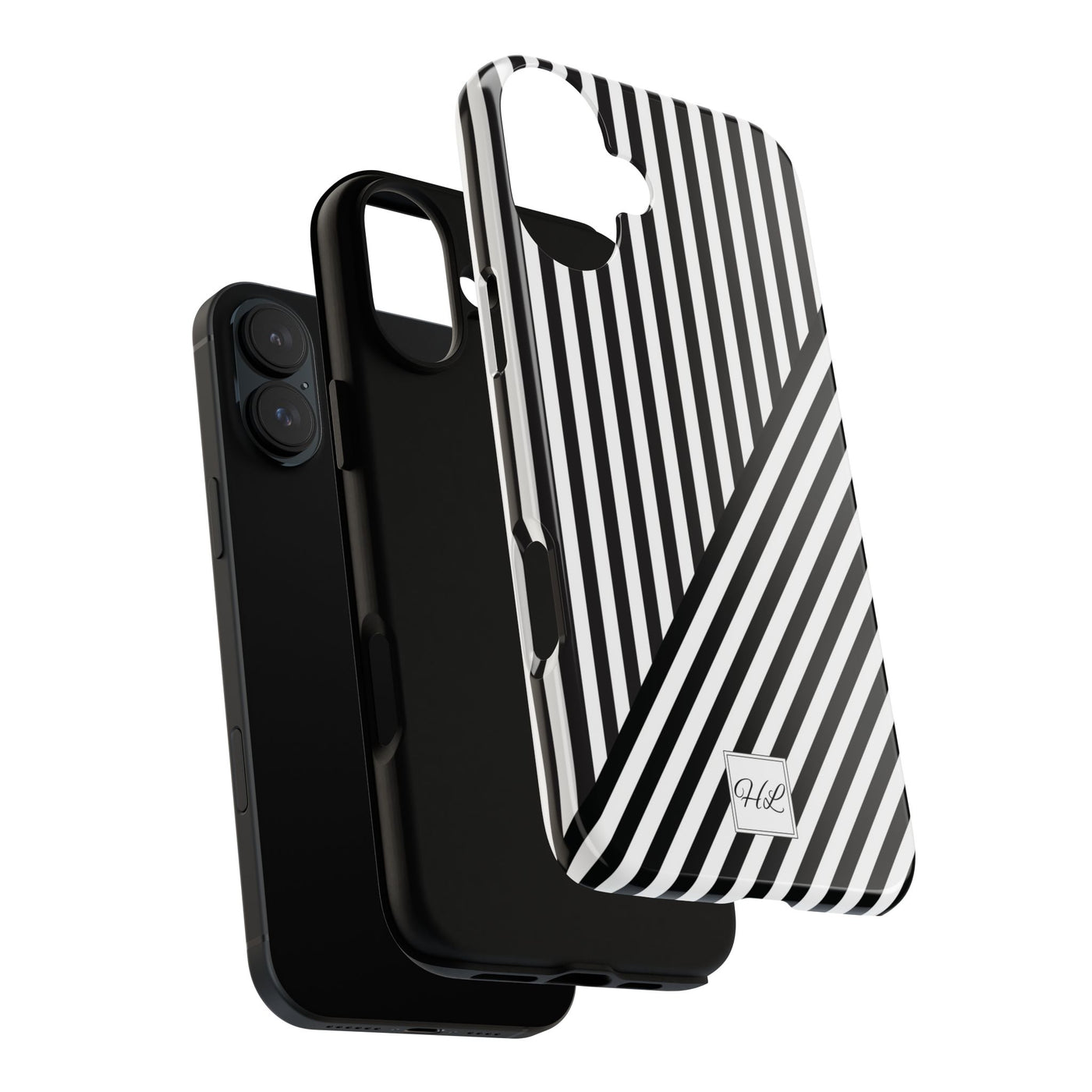 Custom Personalized Aesthetic Stripes Black White Tough Phone Case - For iPhone 17 Pro Max iPhone 16 Pro iPhone 15 Iphone 14 Plus 13 12 11 - Studio40ParkLane