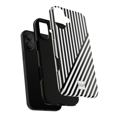 Custom Personalized Aesthetic Stripes Black White Tough Phone Case - For iPhone 17 Pro Max iPhone 16 Pro iPhone 15 Iphone 14 Plus 13 12 11 - Studio40ParkLane