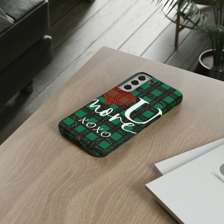 Cute Samsung Phone Cases, Designer Samsung Galaxy S23 Phone Case, Samsung S22 Case, Samsung S21 Case, Samsung S20 Case, Green Plaid Love You - Studio40ParkLane
