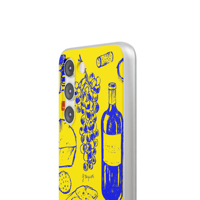 Cute Flexi Phone Cases, French Food Wine Yellow Blue, Compatible with Samsung Galaxy S23, Samsung S22, Samsung S21, Samsung S20, Galaxy S20 Ultra