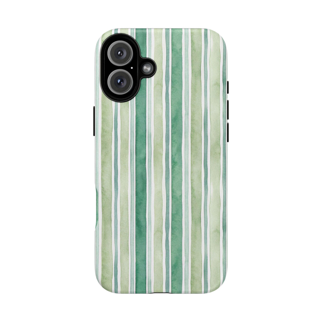 Aesthetic Tough Green Watercolor Stripes Premium Phone Case - For iPhone 17 Pro Max iPhone 16 Pro iPhone 15 Iphone 14 Plus 13 Pro 12 11 10 - Studio40ParkLane