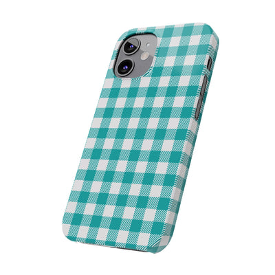 Slim Turquoise Gingham Gift for Her Cute Phone Cases for Iphone 16 Pro Max | iPhone 15 Case | iPhone 15 Pro Max Case, Iphone 14, 13, 12, 11, 10, 8, 7