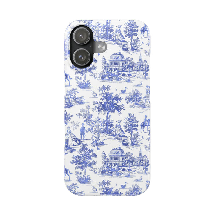 Slim Blue Vintage French Toile Cute Phone Cases for Iphone 16 Pro Max | iPhone 15 Case | iPhone 15 Pro Max Case, Iphone 14, Iphone 14 Pro Max, Iphone 13 12 11 8 7 - Studio40ParkLane