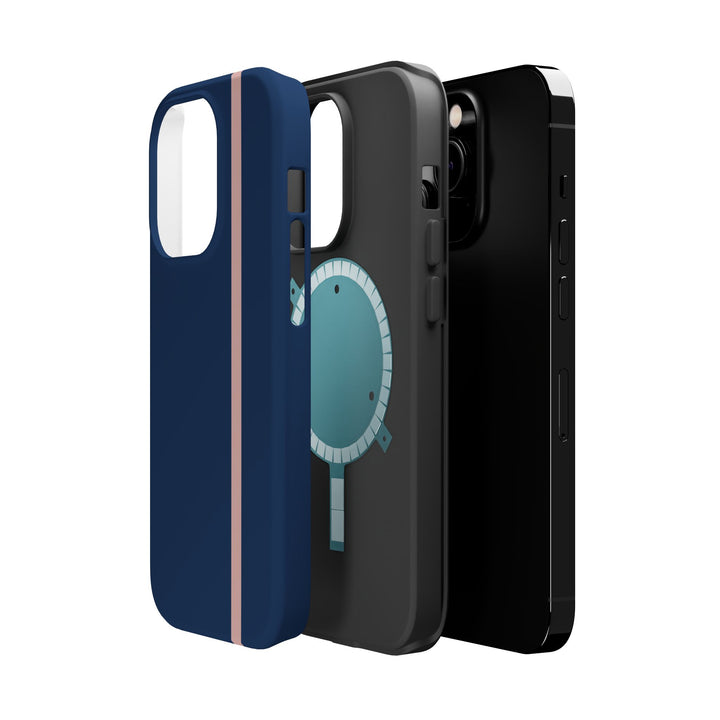 MagSafe Navy Blue Blush Pink Stripe Tough Phone Case iPhone 18 17 16 15 14 13 Pro Max Samsung Galaxy S26 Dual Layer Modern Luxury Cover - Studio40ParkLane