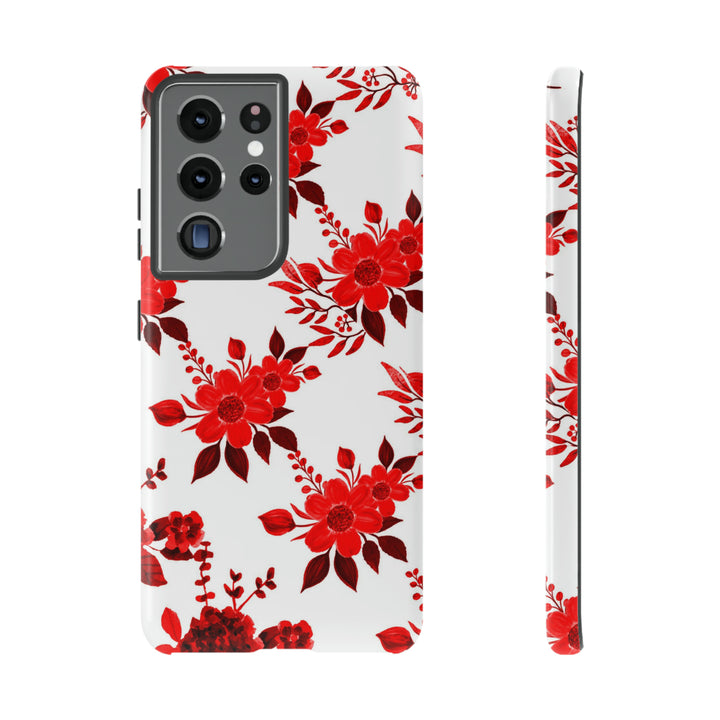 Cute Samsung Phone Case | Aesthetic Samsung Phone Case | Galaxy S23, S22, S21, S20 | Red White Flowers, Protective Phone Case - Studio40ParkLane