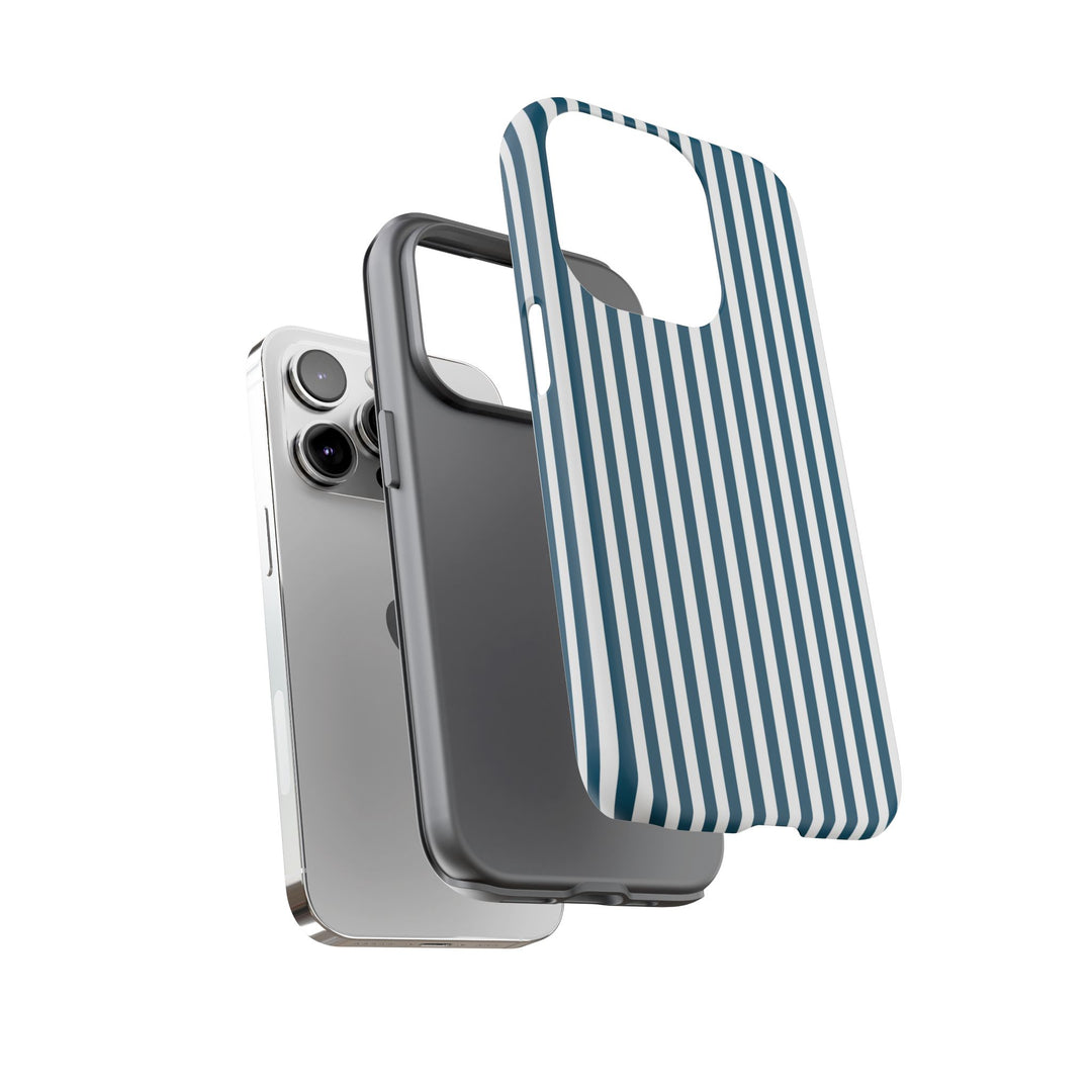 Tough Premium Teal Blue Stripes Phone Case Gift for Her - For Apple iPhone 16 Pro Max 16e iPhone 15 Pro iPhone Iphone 14 Plus 13 Pro 12 SE XR - Studio40ParkLane