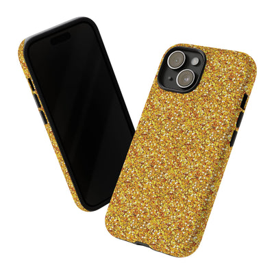 Chic Gold Faux Play on Glitter Effect Cute Phone Case, for IPhone 16 pro Max | Iphone 15, Iphone 14, IPhone 13 Case, 11 8 7, Samsung Galaxy S24, S23, S22, S21, 2 Layer Protection