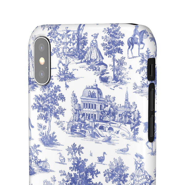 Sleek Snap Blue French Toile Cute Phone Case for iPhone 16 15 14 13 12 11 X Xs Max Xr Pro Plus Samsung Galaxy S24 S23 S22 S21 S20 Note Ultra