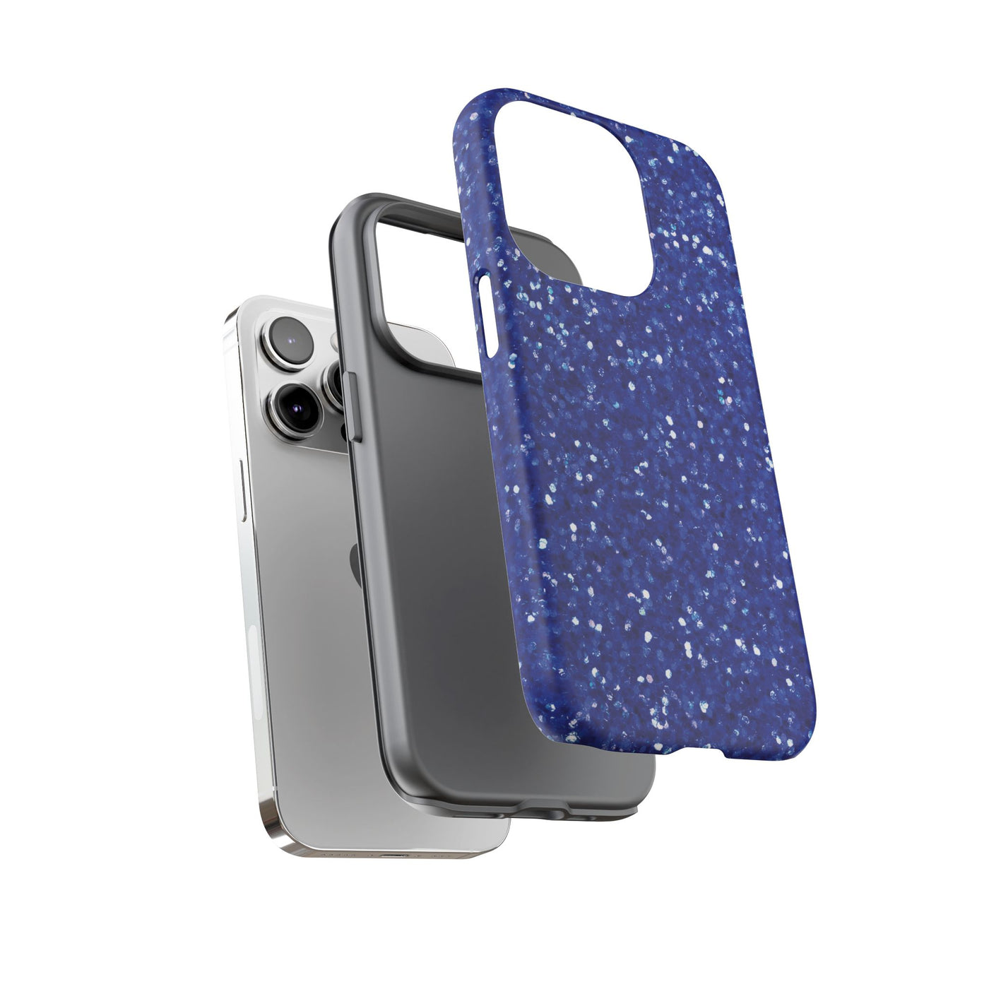 Chic Blue Faux Play on Glitter Effect Cute Phone Case, for IPhone 16 pro Max | Iphone 15, Iphone 14, IPhone 13 Case, 11 8 7, Samsung Galaxy S24, S23, S22, S21, 2 Layer Protection