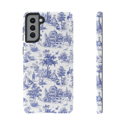 Premium Tough Blue French Toile Gift for Her Cute Phone Cases for Samsung and Iphone, 16, 15, 14, S24, S23, S22, S21, S20, Plus, Ultra, Pro