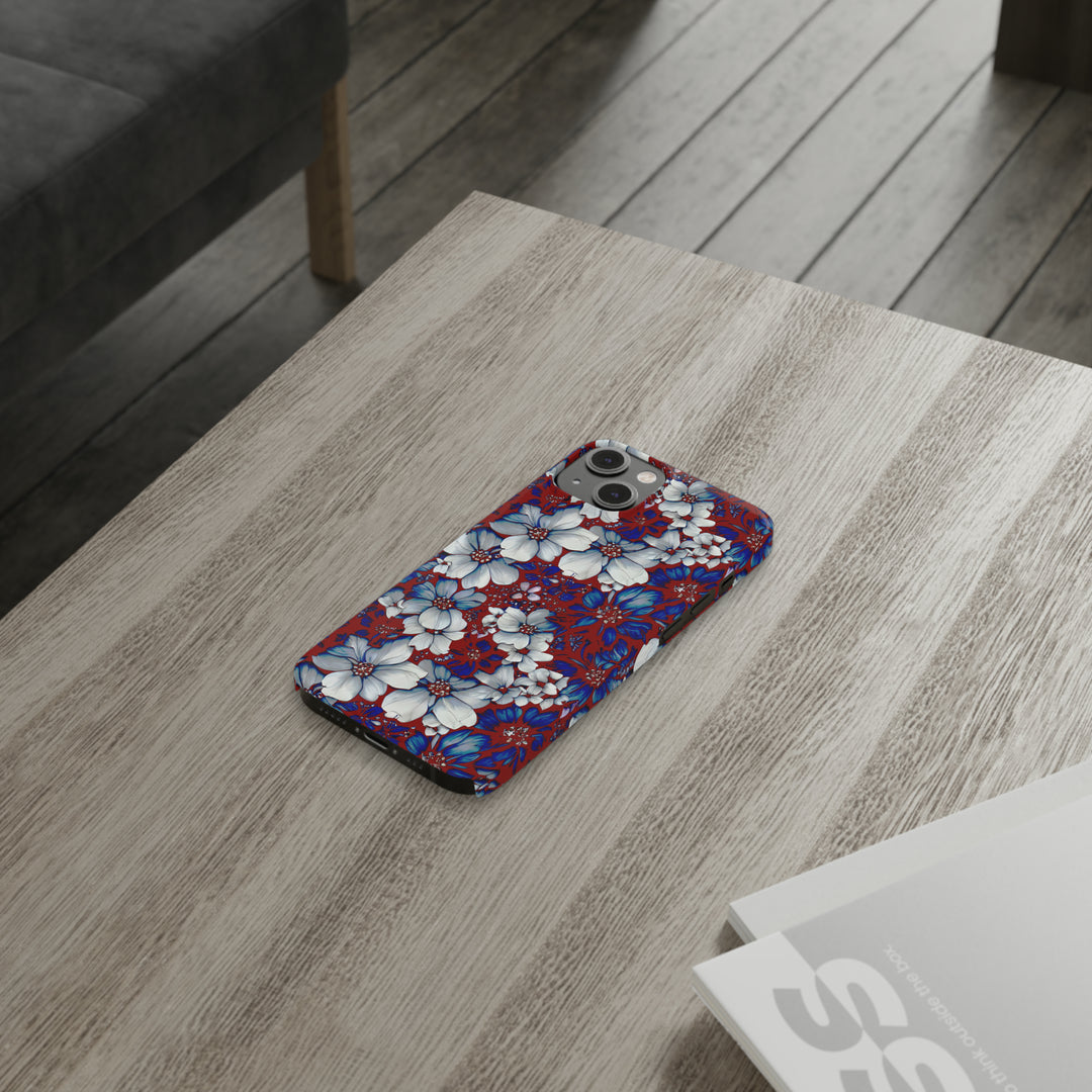 Slim Cute Phone Cases for Iphone - | iPhone 15 Case | iPhone 15 Pro Max Case, Iphone 14 Case, Iphone 14 Pro Max, Iphone 13, Red Blue Flowers - Studio40ParkLane