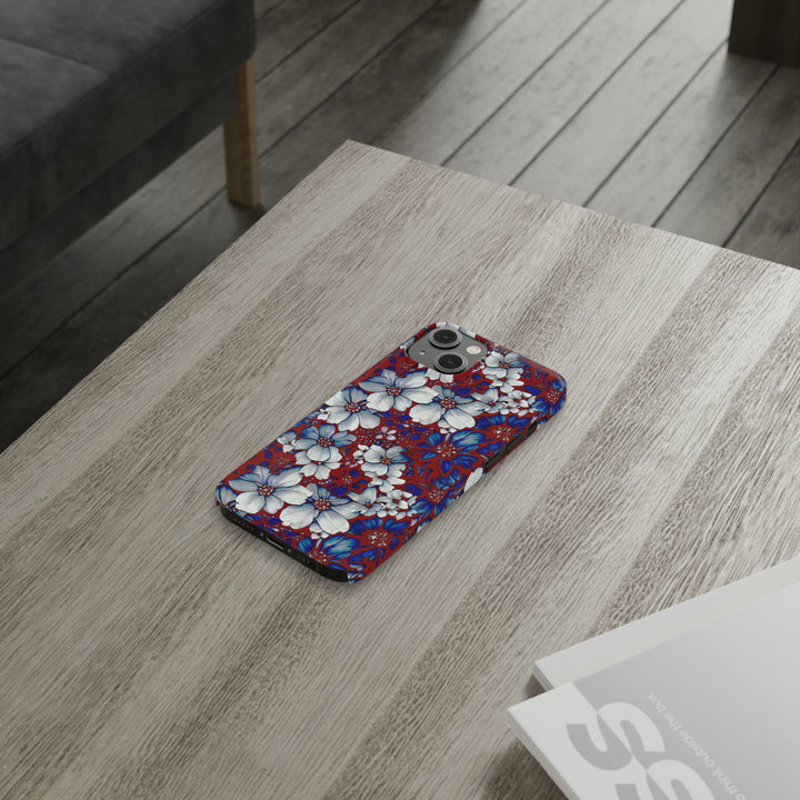 Slim Cute Phone Cases for Iphone - | iPhone 15 Case | iPhone 15 Pro Max Case, Iphone 14 Case, Iphone 14 Pro Max, Iphone 13, Red Blue Flowers - Studio40ParkLane