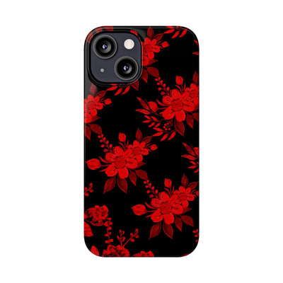 Slim Cute iPhone Cases - | iPhone 15 Case | iPhone 15 Pro Max Case, Iphone 14 Case, Iphone 14 Pro Max, Iphone 13, Red Black Flowers