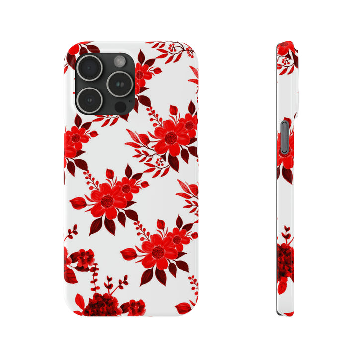 Slim Cute Phone Cases for Iphones - | iPhone 15 Case | iPhone 15 Pro Max Case, Iphone 14 Case, Iphone 14 Pro Max, Iphone 13, Red White Flowers - Studio40ParkLane