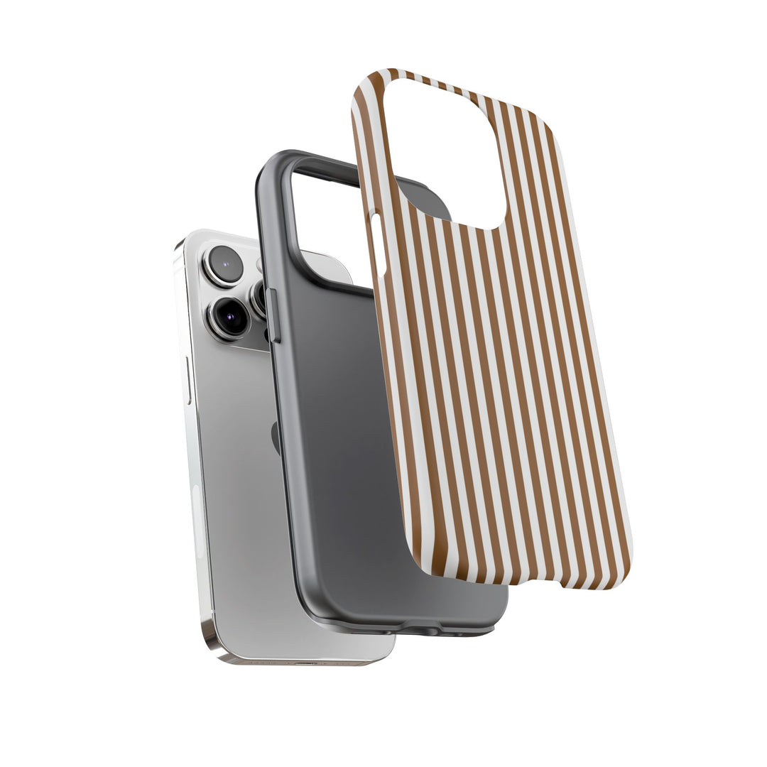 Tough Premium Mocca Brown Stripes Phone Case Gift for Her - For Apple iPhone 16 Pro Max 16e iPhone 15 Pro iPhone Iphone 14 Plus 13 Pro 12 SE XR - Studio40ParkLane