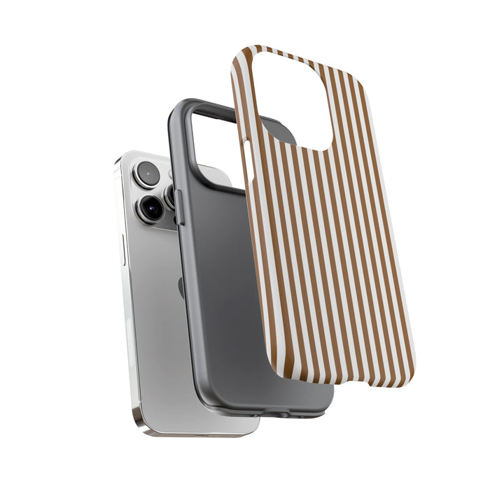 Tough Premium Mocca Brown Stripes Phone Case Gift for Her - For Apple iPhone 16 Pro Max 16e iPhone 15 Pro iPhone Iphone 14 Plus 13 Pro 12 SE XR - Studio40ParkLane