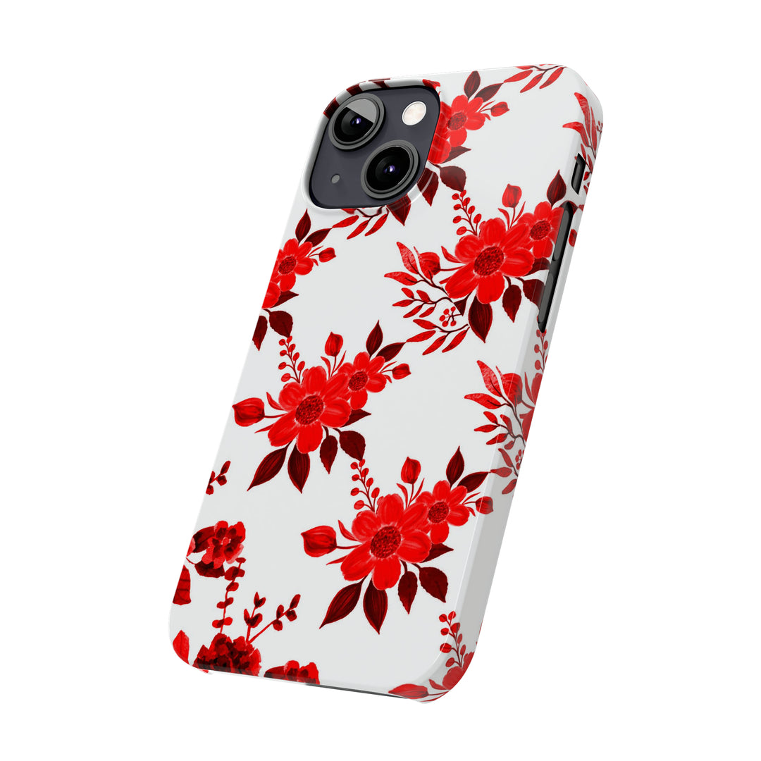 Slim Cute Phone Cases for Iphones - | iPhone 15 Case | iPhone 15 Pro Max Case, Iphone 14 Case, Iphone 14 Pro Max, Iphone 13, Red White Flowers - Studio40ParkLane