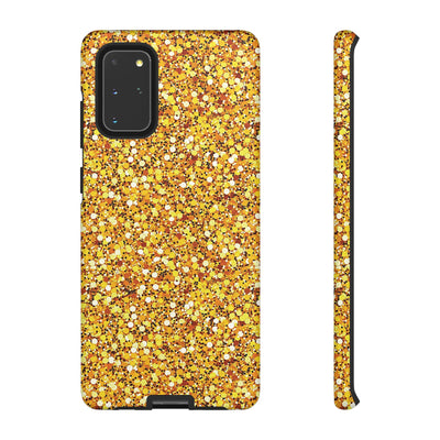 Chic Gold Faux Play on Glitter Effect Cute Phone Case, for IPhone 16 pro Max | Iphone 15, Iphone 14, IPhone 13 Case, 11 8 7, Samsung Galaxy S24, S23, S22, S21, 2 Layer Protection