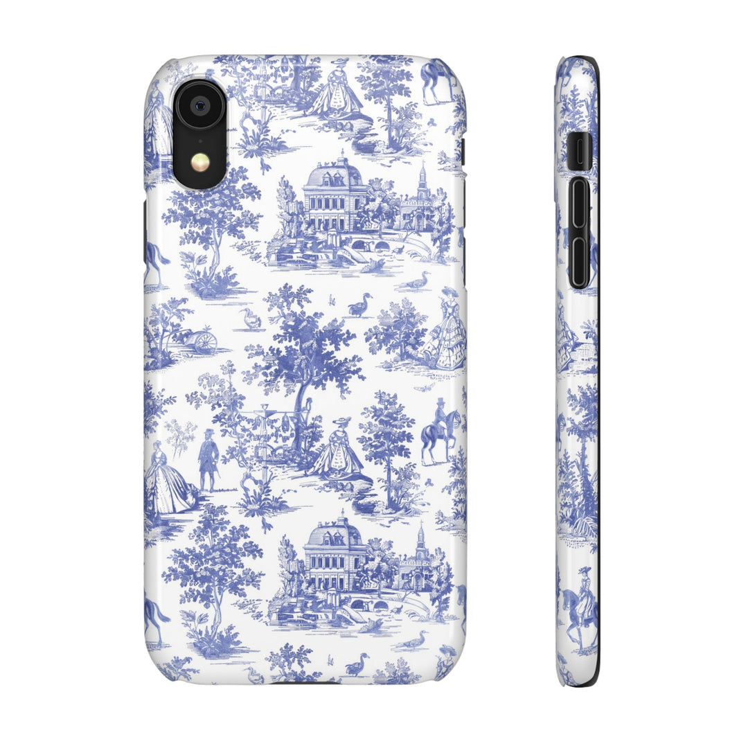 Sleek Snap Blue French Toile Cute Phone Case for iPhone 16 15 14 13 12 11 X Xs Max Xr Pro Plus Samsung Galaxy S24 S23 S22 S21 S20 Note Ultra