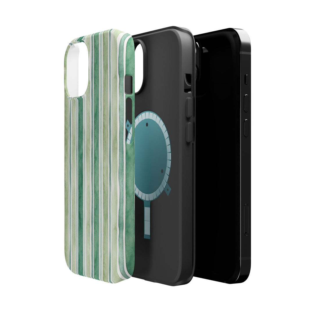 Aesthetic Tough Magsafe Green Stripes Watercolor Phone Case - For iPhone 17 Pro Max iPhone 16 Pro iPhone 15 Iphone 14 Plus 13 Pro 12 11 10 - Studio40ParkLane