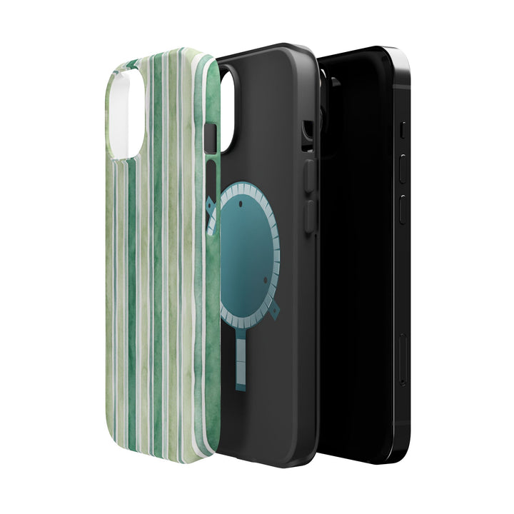 Aesthetic Tough Magsafe Green Stripes Watercolor Phone Case - For iPhone 17 Pro Max iPhone 16 Pro iPhone 15 Iphone 14 Plus 13 Pro 12 11 10 - Studio40ParkLane