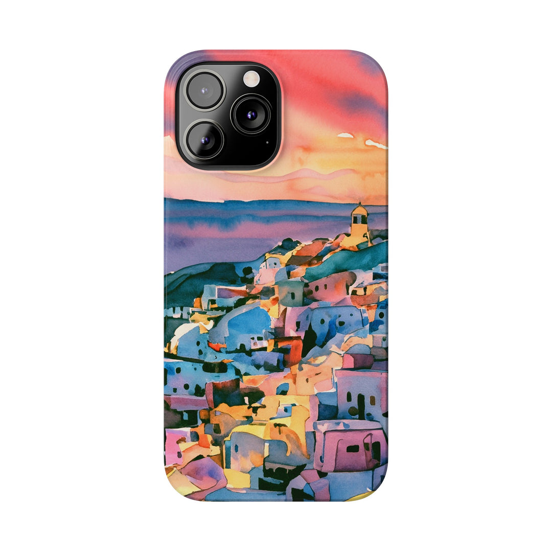 Slim Cute Phone Cases for Iphone | iPhone 15 Case | iPhone 15 Pro Max Case, Iphone 14, Iphone 14 Pro Max, Iphone 13, Colorful Greek House Watercolor - Studio40ParkLane