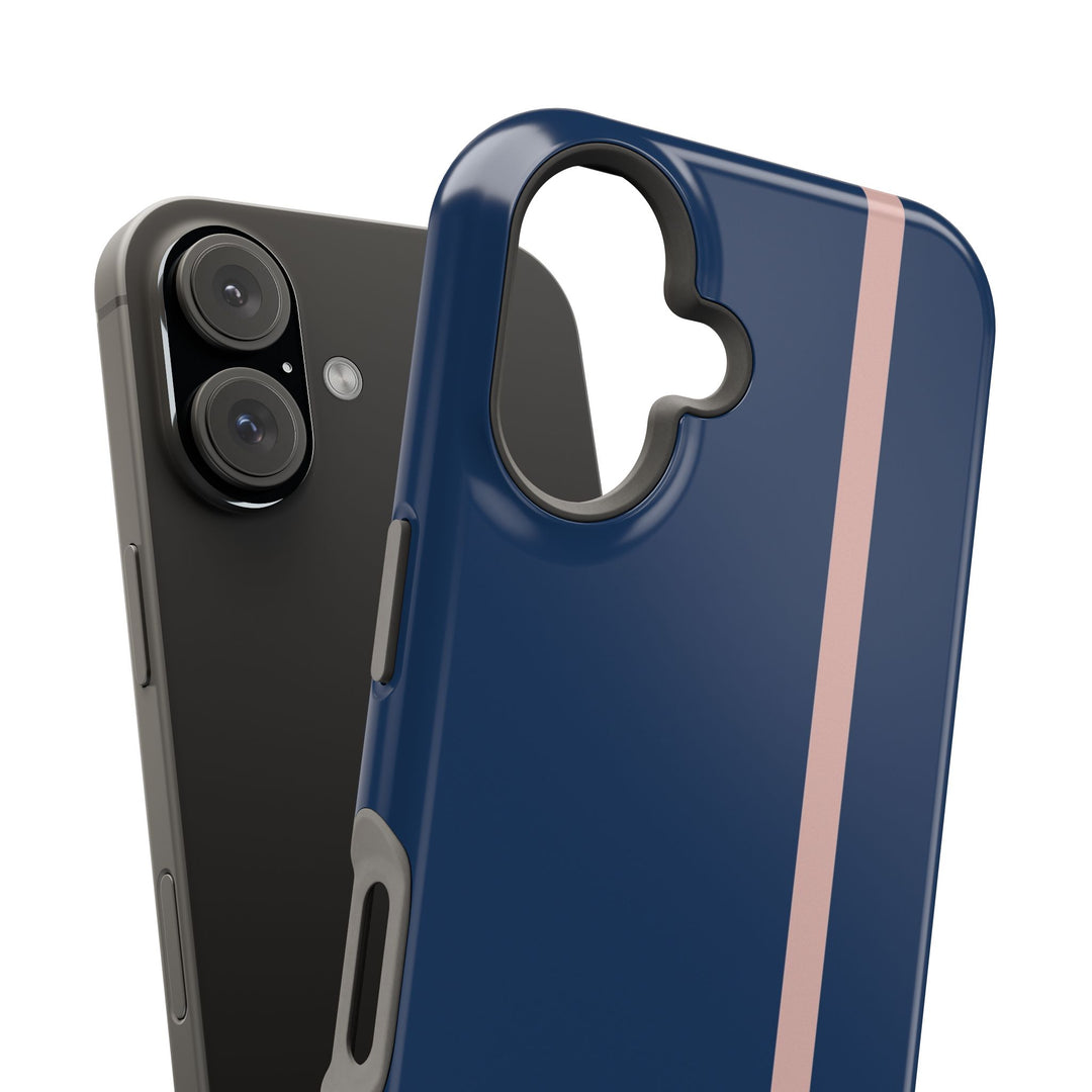 MagSafe Navy Blue Blush Pink Stripe Tough Phone Case iPhone 18 17 16 15 14 13 Pro Max Samsung Galaxy S26 Dual Layer Modern Luxury Cover - Studio40ParkLane