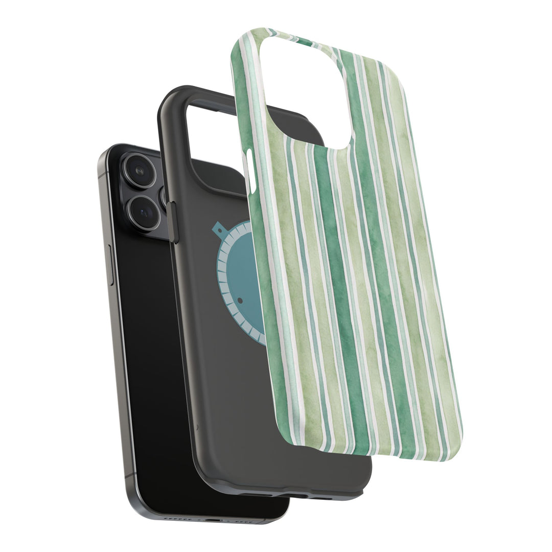 Aesthetic Tough Magsafe Green Stripes Watercolor Phone Case - For iPhone 17 Pro Max iPhone 16 Pro iPhone 15 Iphone 14 Plus 13 Pro 12 11 10 - Studio40ParkLane