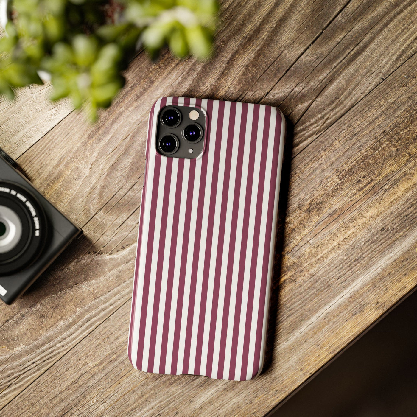 Slim Claret Red Striped Cute Phone Case for Iphone 16 - | iPhone 15 Pro Max Case | iPhone 14 Case Iphone 13 12 11 10 9 8 7 XS X Gift for Her - Studio40ParkLane