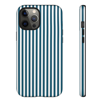 Tough Premium Teal Blue Stripes Phone Case Gift for Her - For Apple iPhone 16 Pro Max 16e iPhone 15 Pro iPhone Iphone 14 Plus 13 Pro 12 SE XR - Studio40ParkLane