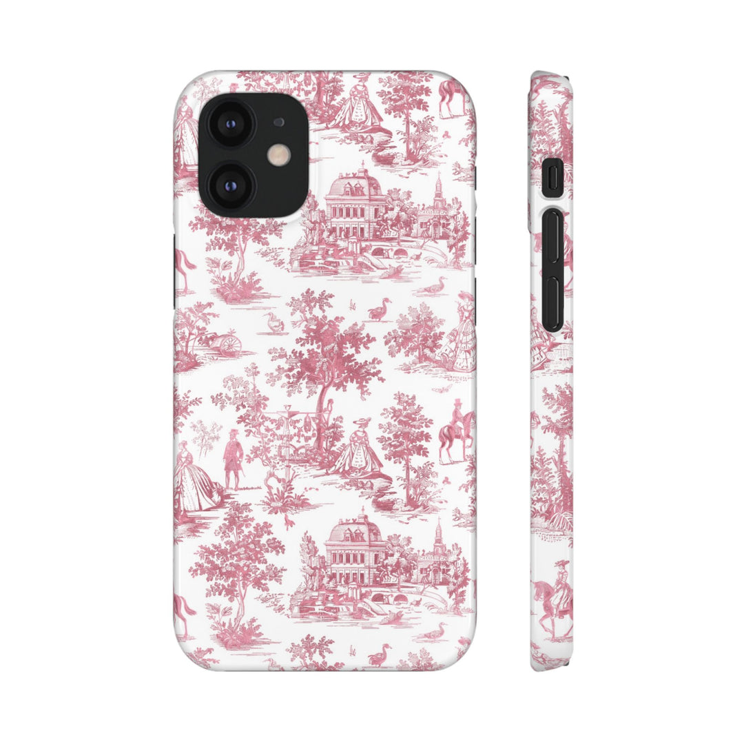 Sleek Snap Pink French Toile Cute Phone Case for iPhone 16 15 14 13 12 11 X Xs Max Xr Pro Plus Samsung Galaxy S24 S23 S22 S21 S20 Note Ultra