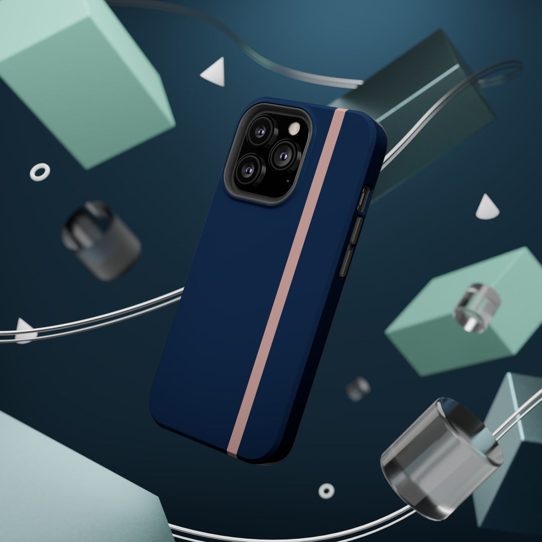 MagSafe Navy Blue Blush Pink Stripe Tough Phone Case iPhone 18 17 16 15 14 13 Pro Max Samsung Galaxy S26 Dual Layer Modern Luxury Cover - Studio40ParkLane