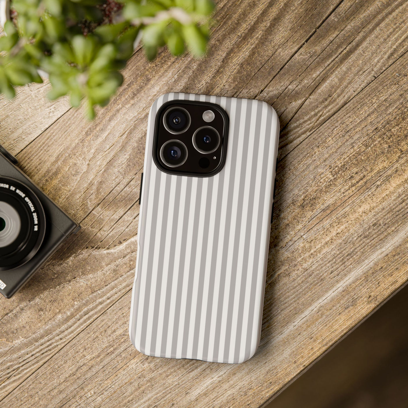 Tough Premium Ash Grey Stripes Phone Case Gift for Her - For Apple iPhone 16 Pro Max 16e iPhone 15 Pro iPhone Iphone 14 Plus 13 Pro 12 SE XR - Studio40ParkLane