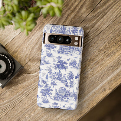 Premium Tough Blue French Toile Gift for Her Cute Phone Cases for Samsung and Iphone, 16, 15, 14, S24, S23, S22, S21, S20, Plus, Ultra, Pro