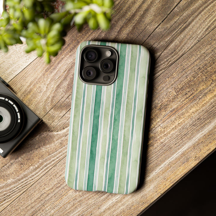 Aesthetic Tough Green Watercolor Stripes Premium Phone Case - For iPhone 17 Pro Max iPhone 16 Pro iPhone 15 Iphone 14 Plus 13 Pro 12 11 10 - Studio40ParkLane
