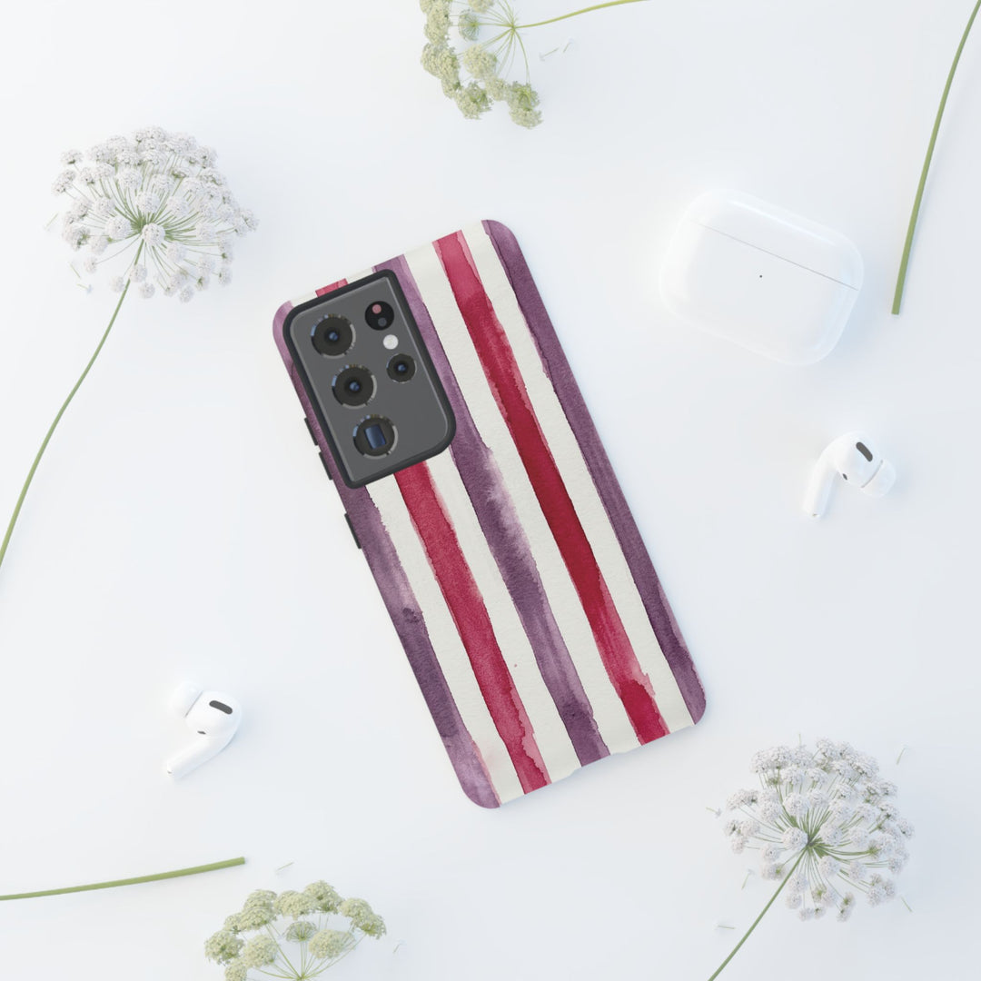 Tough Cute Wine Red Purple Stripes Phone Case, for IPhone 17 Pro Max | Iphone 17 Air, Iphone 16, IPhone 15, 14 13 12, Samsung Galaxy S26, S25, S24, S23 - Studio40ParkLane