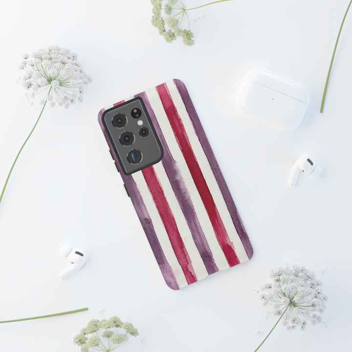 Tough Cute Wine Red Purple Stripes Phone Case, for IPhone 17 Pro Max | Iphone 17 Air, Iphone 16, IPhone 15, 14 13 12, Samsung Galaxy S26, S25, S24, S23 - Studio40ParkLane