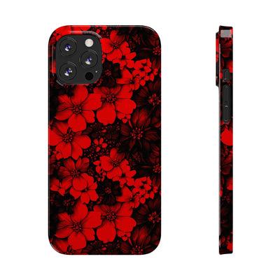 Slim Cute iPhone Cases - | iPhone 15 Case | iPhone 15 Pro Max Case, Iphone 14 Case, Iphone 14 Pro Max, Iphone 13, Red Black Flowers