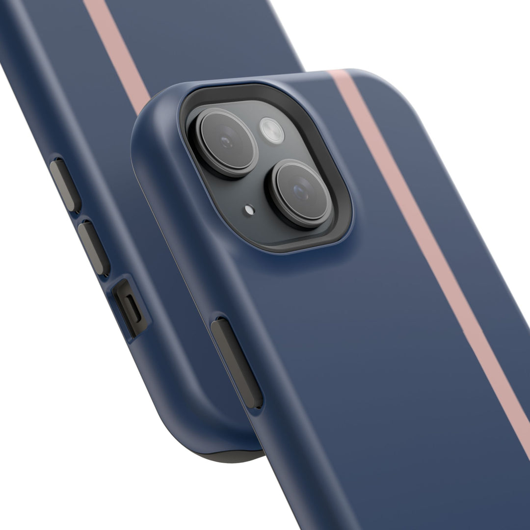 MagSafe Navy Blue Blush Pink Stripe Tough Phone Case iPhone 18 17 16 15 14 13 Pro Max Samsung Galaxy S26 Dual Layer Modern Luxury Cover - Studio40ParkLane