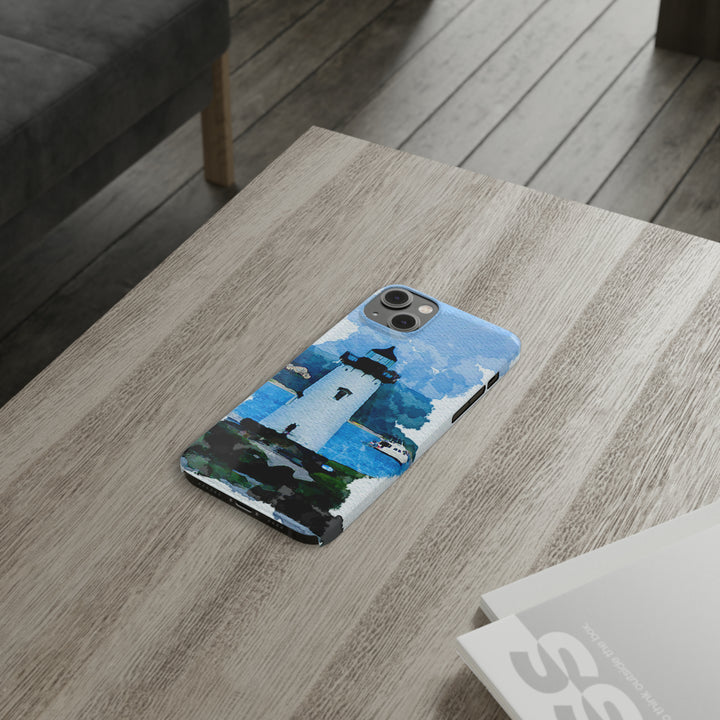 Slim Cute Phone Cases for Iphone - | iPhone 15 Case | iPhone 15 Pro Max Case, Iphone 14 Case, Iphone 14 Pro Max, Iphone 13, Beach Lighthouse Blue - Studio40ParkLane